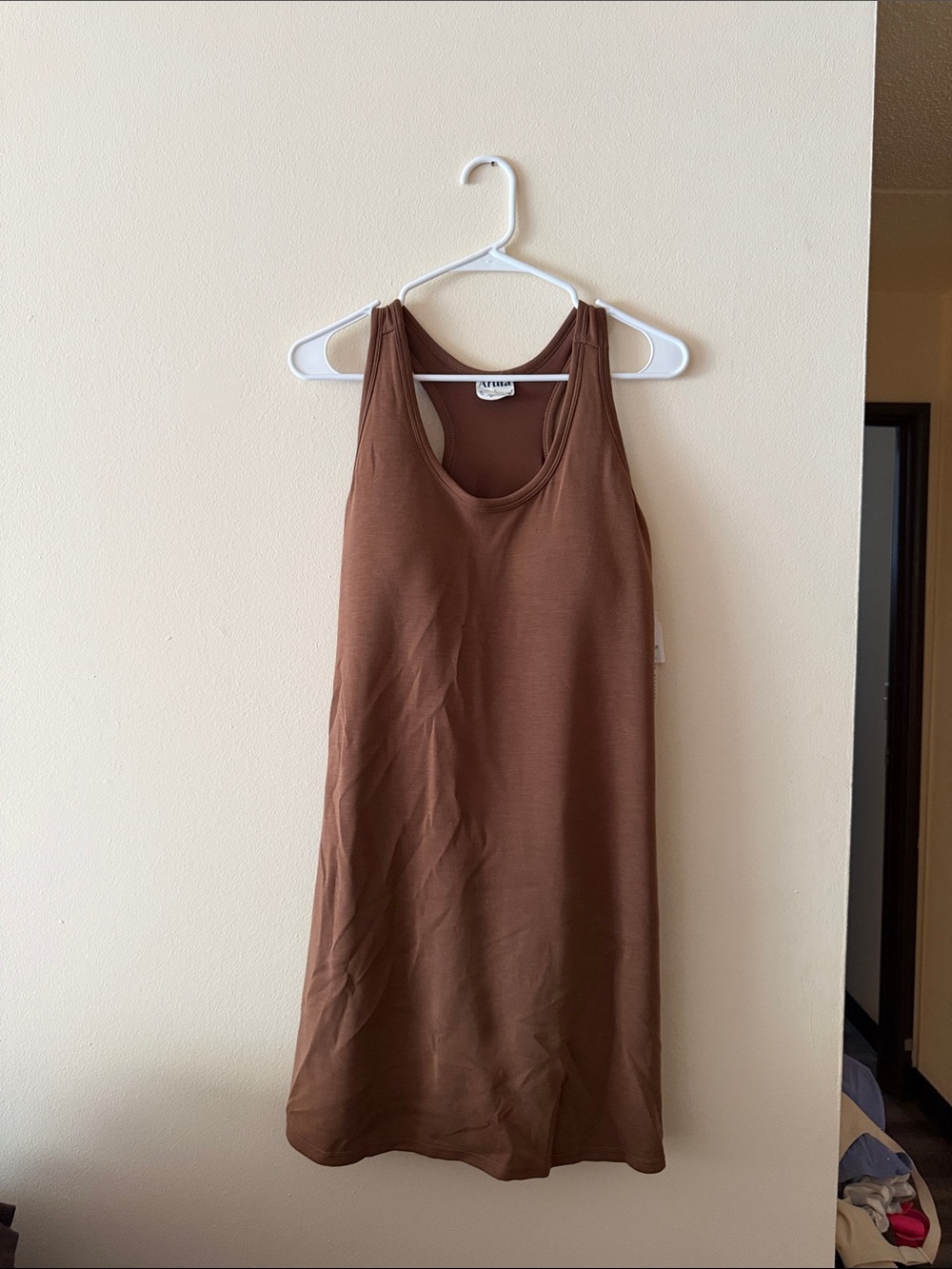 Sleek Brown Racerback Tank Dress by ARULA